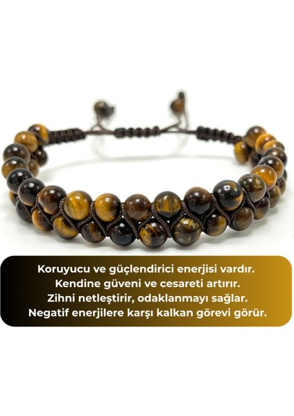 Sertifikalı Kaplan Gözü Çift Sıra Doğal Taş Makrome Bileklik Ayarlanabilir Ölçü indirimleri