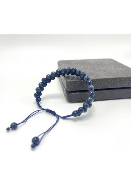 Sertifikalı Lapis Lazuli Çift Sıra Doğal Taş Makrome Bileklik Ayarlanabilir Ölçü