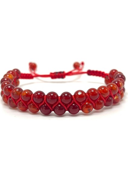 Sertifikalı Kırmızı Akik Çift Sıra Doğal Taş Makrome Bileklik Ayarlanabilir Ölçü fiyatları
