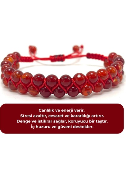 Sertifikalı Kırmızı Akik Çift Sıra Doğal Taş Makrome Bileklik Ayarlanabilir Ölçü indirimleri