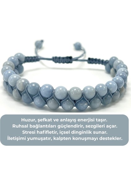 Sertifikalı Anjelit Çift Sıra Doğal Taş Makrome Bileklik Ayarlanabilir Ölçü indirimleri
