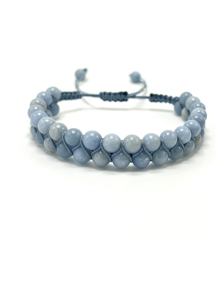 Sertifikalı Anjelit Çift Sıra Doğal Taş Makrome Bileklik Ayarlanabilir Ölçü