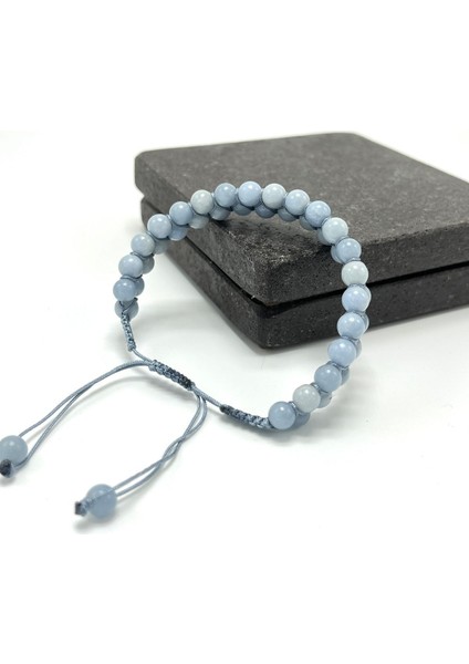 Sertifikalı Anjelit Çift Sıra Doğal Taş Makrome Bileklik Ayarlanabilir Ölçü