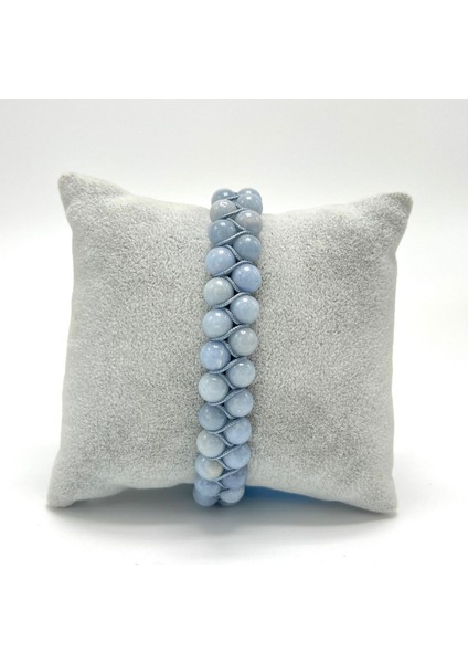 Sertifikalı Anjelit Çift Sıra Doğal Taş Makrome Bileklik Ayarlanabilir Ölçü