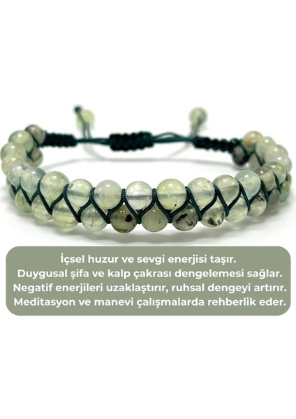 Sertifikalı Prehnit Çift Sıra Doğal Taş Makrome Bileklik Ayarlanabilir Ölçü
