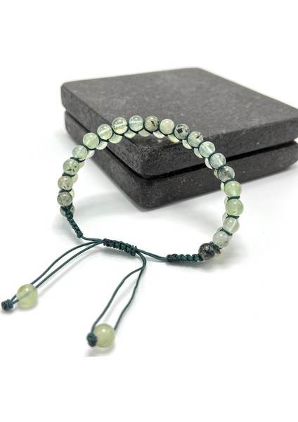 Sertifikalı Prehnit Çift Sıra Doğal Taş Makrome Bileklik Ayarlanabilir Ölçü modelleri