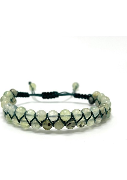 Sertifikalı Prehnit Çift Sıra Doğal Taş Makrome Bileklik Ayarlanabilir Ölçü