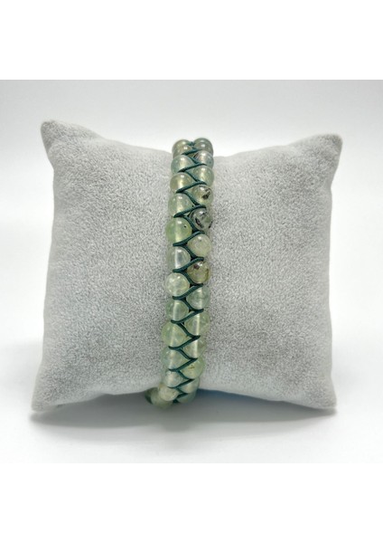 Sertifikalı Prehnit Çift Sıra Doğal Taş Makrome Bileklik Ayarlanabilir Ölçü