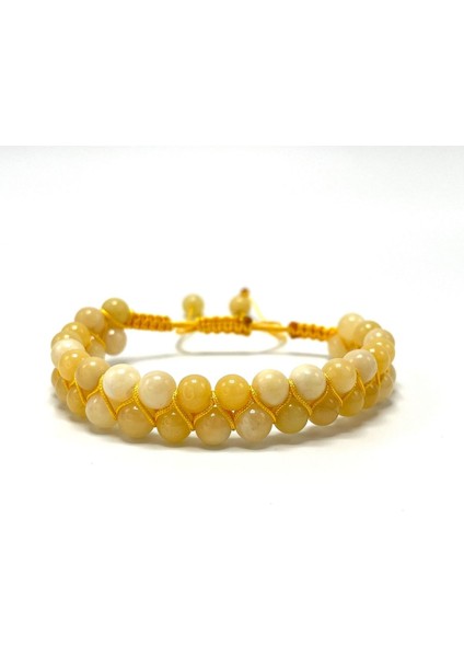 Sertifikalı Kalsit Çift Sıra Doğal Taş Makrome Bileklik Ayarlanabilir Ölçü