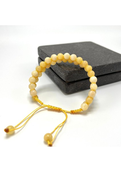 Sertifikalı Kalsit Çift Sıra Doğal Taş Makrome Bileklik Ayarlanabilir Ölçü