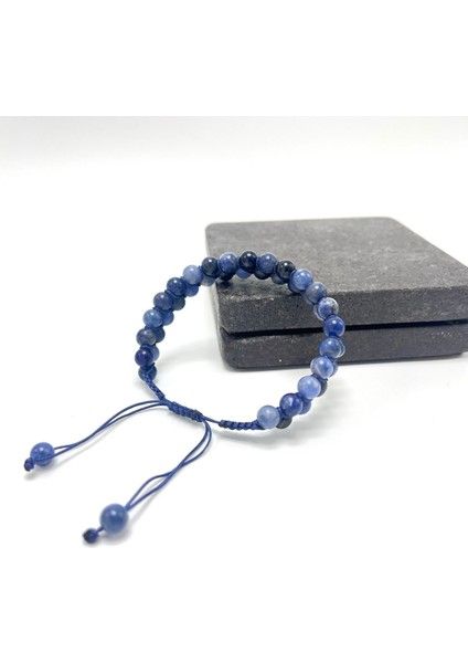 Sertifikalı Sodalit Çift Sıra Doğal Taş Makrome Bileklik Ayarlanabilir Ölçü modelleri