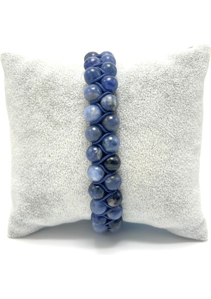 Sertifikalı Sodalit Çift Sıra Doğal Taş Makrome Bileklik Ayarlanabilir Ölçü