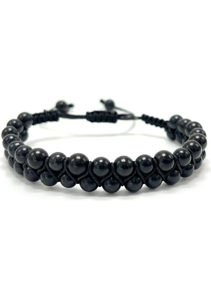 Sertifikalı Shungite Çift Sıra Doğal Taş Makrome Bileklik Ayarlanabilir Ölçü fiyatları