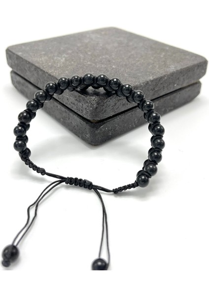 Sertifikalı Shungite Çift Sıra Doğal Taş Makrome Bileklik Ayarlanabilir Ölçü