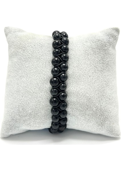 Sertifikalı Shungite Çift Sıra Doğal Taş Makrome Bileklik Ayarlanabilir Ölçü