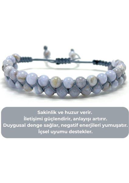 Sertifikalı Kalsedon Çift Sıra Doğal Taş Makrome Bileklik Ayarlanabilir Ölçü indirimleri