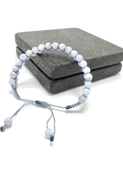 Sertifikalı Kalsedon Çift Sıra Doğal Taş Makrome Bileklik Ayarlanabilir Ölçü