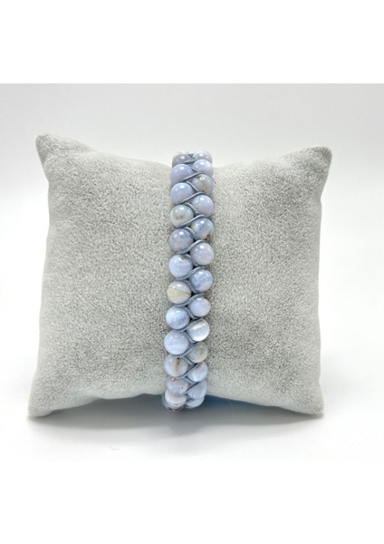 Sertifikalı Kalsedon Çift Sıra Doğal Taş Makrome Bileklik Ayarlanabilir Ölçü