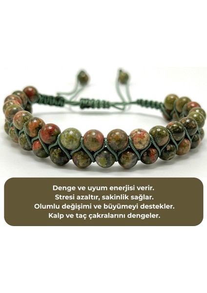 Sertifikalı Unakit Çift Sıra Doğal Taş Makrome Bileklik Ayarlanabilir Ölçü indirimleri