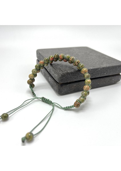 Sertifikalı Unakit Çift Sıra Doğal Taş Makrome Bileklik Ayarlanabilir Ölçü