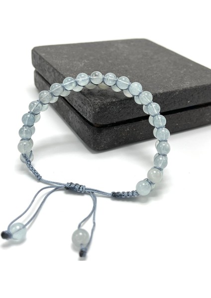 Sertifikalı Akuamarin Doğal Taş 6mm Çift Sıra Doğal Taş Makrome Bileklik Ayarlanabilir Ölçü modelleri