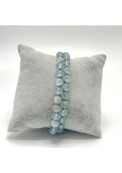 Sertifikalı Akuamarin Doğal Taş 6mm Çift Sıra Doğal Taş Makrome Bileklik Ayarlanabilir Ölçü fırsatları