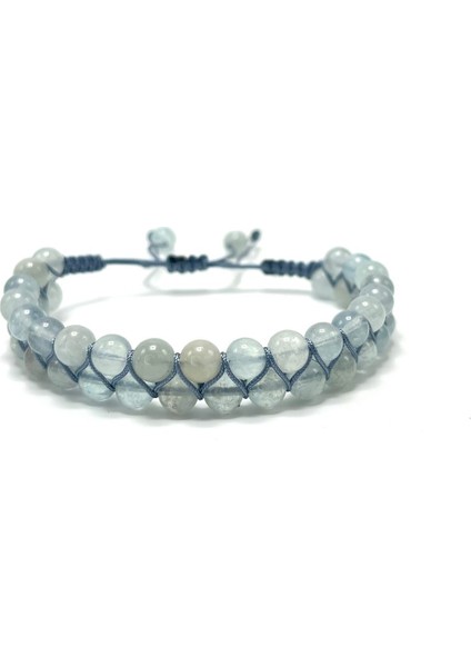 Sertifikalı Akuamarin Doğal Taş 6mm Çift Sıra Doğal Taş Makrome Bileklik Ayarlanabilir Ölçü