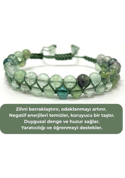 Sertifikalı Florit Çift Sıra Doğal Taş Makrome Bileklik Ayarlanabilir Ölçü