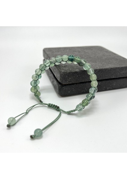 Sertifikalı Florit Çift Sıra Doğal Taş Makrome Bileklik Ayarlanabilir Ölçü modelleri