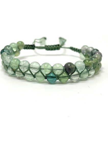 Sertifikalı Florit Çift Sıra Doğal Taş Makrome Bileklik Ayarlanabilir Ölçü