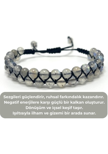 Sertifikalı Labrodorit Doğal Taş 6mm Çift Sıra Doğal Taş Makrome Bileklik Ayarlanabilir Ölçü