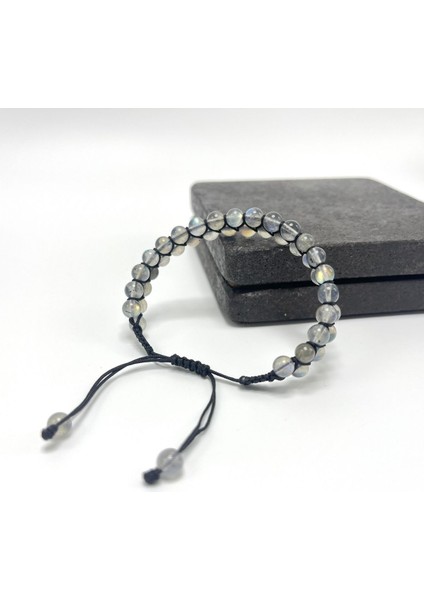 Sertifikalı Labrodorit Doğal Taş 6mm Çift Sıra Doğal Taş Makrome Bileklik Ayarlanabilir Ölçü