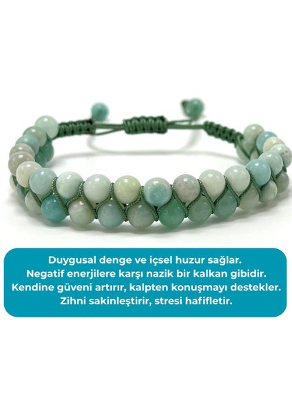 Sertifikalı Amazonit Çift Sıra Doğal Taş Makrome Bileklik Ayarlanabilir Ölçü
