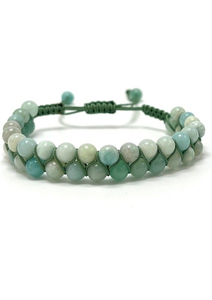 Sertifikalı Amazonit Çift Sıra Doğal Taş Makrome Bileklik Ayarlanabilir Ölçü