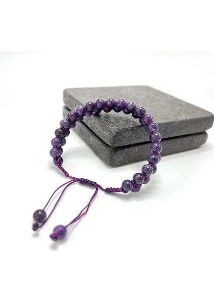 Sertifikalı Ametist Çift Sıra Doğal Taş Makrome Bileklik Ayarlanabilir Ölçü modelleri