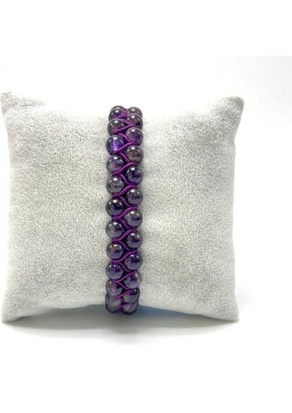 Sertifikalı Ametist Çift Sıra Doğal Taş Makrome Bileklik Ayarlanabilir Ölçü fırsatları