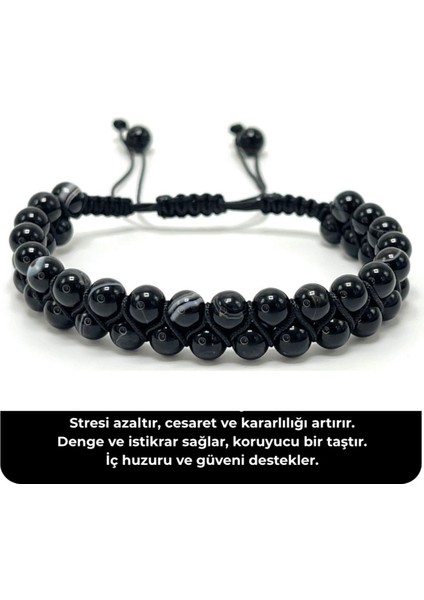 Sertifikalı Göz Akik Çift Sıra Doğal Taş Makrome Bileklik Ayarlanabilir Ölçü