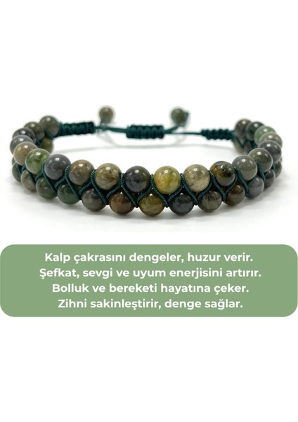 Sertifikalı Afrika Yeşim Çift Sıra Doğal Taş Makrome Bileklik Ayarlanabilir Ölçü