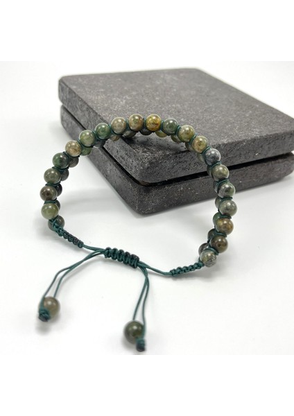 Sertifikalı Afrika Yeşim Çift Sıra Doğal Taş Makrome Bileklik Ayarlanabilir Ölçü modelleri