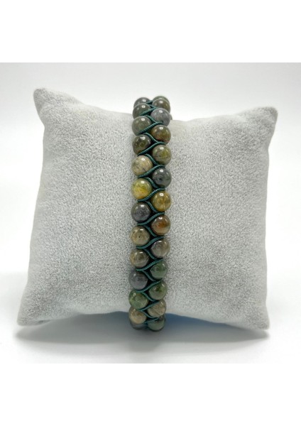 Sertifikalı Afrika Yeşim Çift Sıra Doğal Taş Makrome Bileklik Ayarlanabilir Ölçü fırsatları