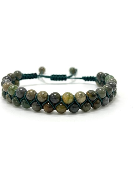 Sertifikalı Afrika Yeşim Çift Sıra Doğal Taş Makrome Bileklik Ayarlanabilir Ölçü