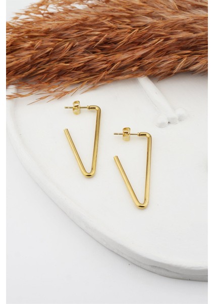 Kadın Çelik Basic Geometrik 4 cm V Model Küpe