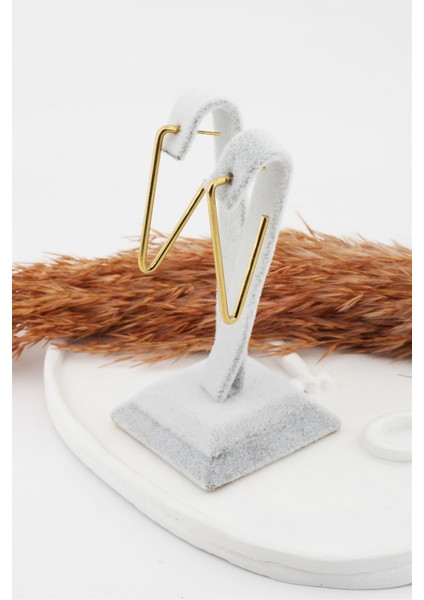 Kadın Çelik Basic Geometrik 4 cm V Model Küpe fiyatları