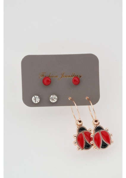 Kadın Uğur Böcekli 6'lı Küpe Set