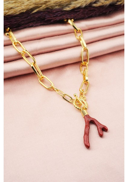 Kadın Özel Tasarım Dal Figürlü Kalın Zincirli Kolye