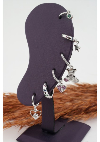 Kadın Kararmaz Altın Kaplama Ayıcık Detaylı 6'lı Zirkon Set Küpe fiyatları