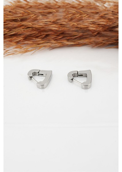 Kadın Çelik Basic Geometrik 1.5 cm Kalp Model Klipsli Küpe