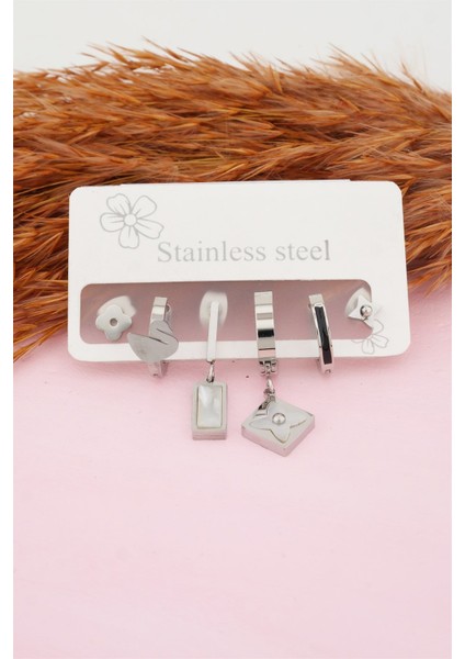 Kadın Kararmaz Altın Kaplama Kuğu Figürlü 6'lı Küpe Set