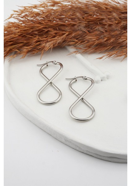 Kadın Çelik Basic Geometrik 5 cm Sonsuzluk Model Klipsli Küpe