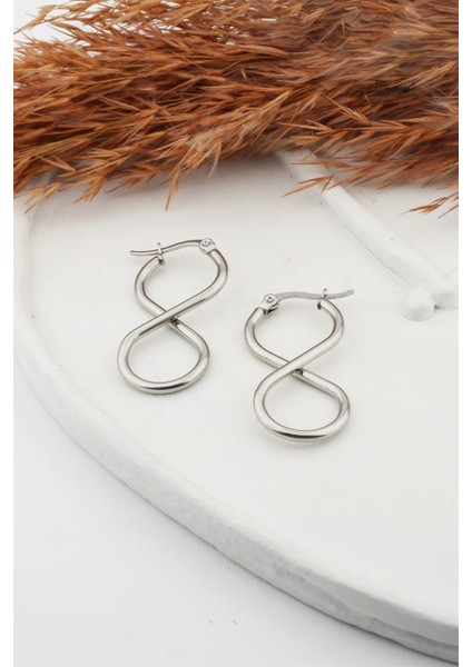 Kadın Çelik Basic Geometrik 3.5 cm Sonsuzluk Model Klipsli Küpe